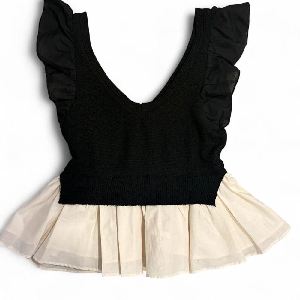 En Saison for Free People Ruffle Mixed Media Peplum Top